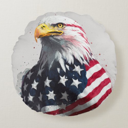 Eagle wrapped with American flag D1 Round Pillow