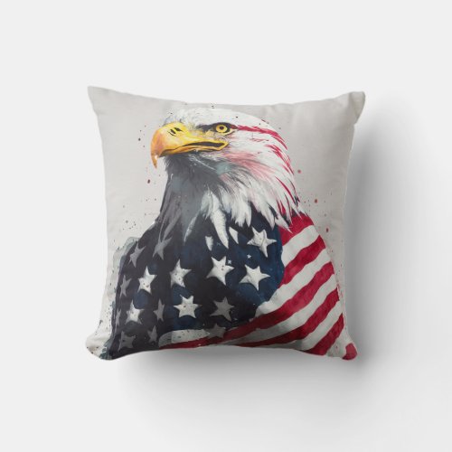Eagle wrapped with American flag D1 Throw Pillow