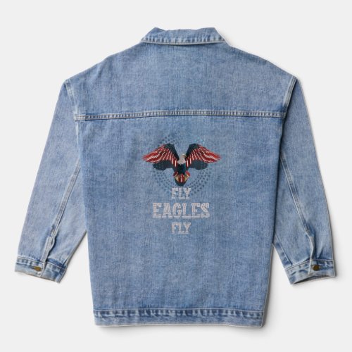 Eagles Fly Usa American Flag Distressed  2  Denim Jacket