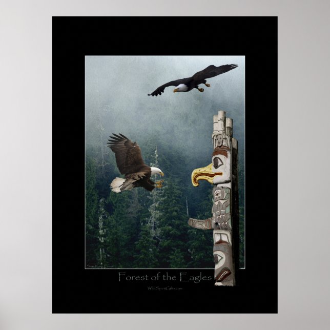 Eagles, Forest & Haida Totem Art Poster (Front)