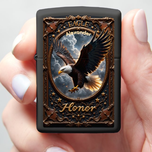 Eagle's Honor Cloud Flight Black Case Zippo Lighter (In Hand)