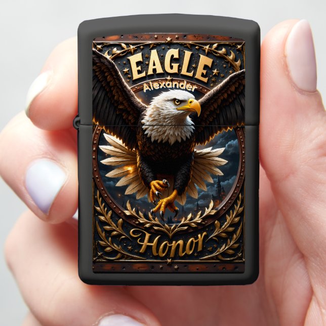 Eagle's Honor Majestic Flight Black Case Zippo Lighter (In Hand)