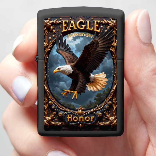 Eagle's Honor Soaring Flight Black Case Zippo Lighter (In Hand)