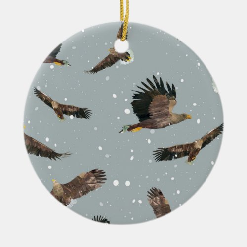 Eagles in Snow Ceramic Ornament