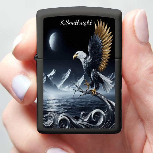 Eagle's Reach: Ridge, Void, Amber, Steel full Zippo Lighter (In Hand)