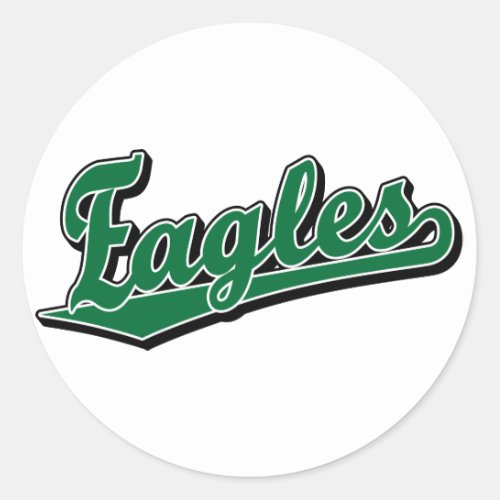 Eagles script logo in Green Classic Round Sticker