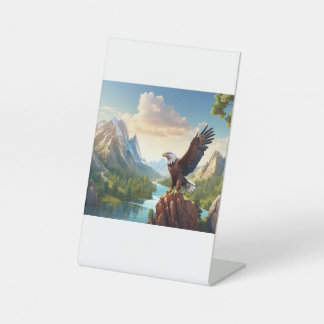 Eagles soaring high above the mountains, a symbol pedestal sign