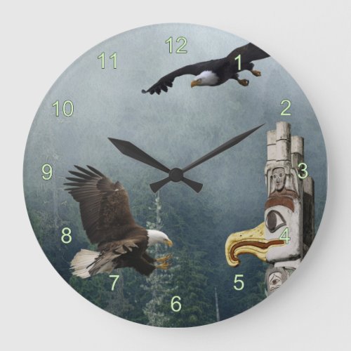 Eagles Totem Pole  Forest Fantasy Art Clock