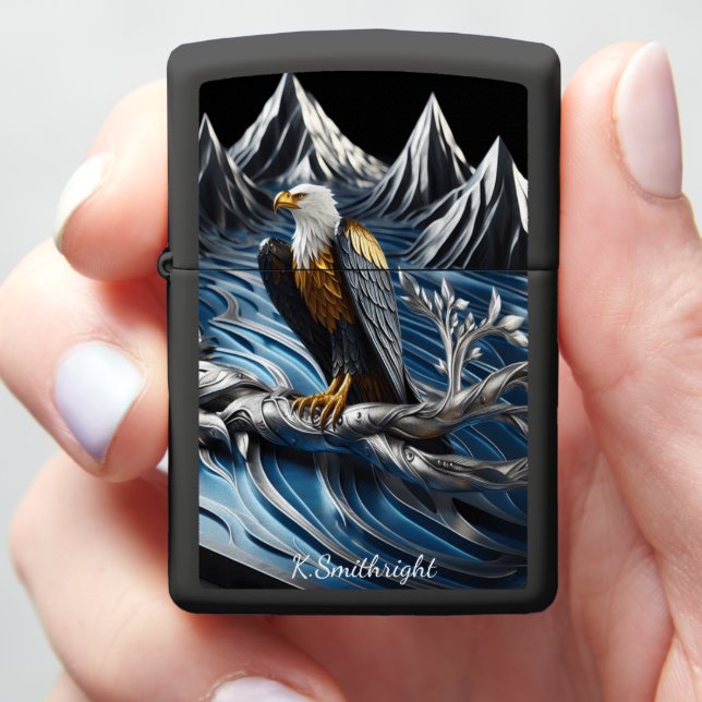 Eagle's View: Gorge, Crown, Sapphire, Plate full Zippo Lighter (In Hand)
