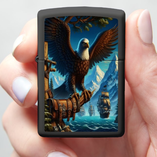 Eagle's Watch Over Distant Ships Zippo Lighter (In Hand)