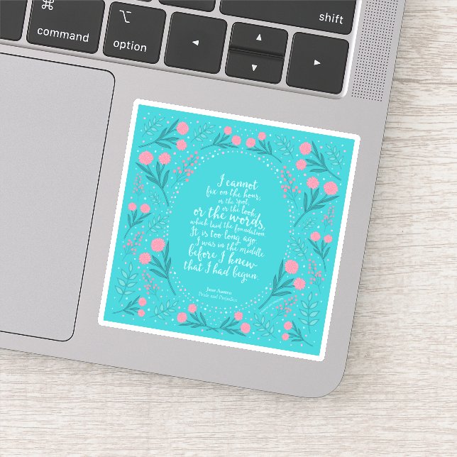 eal & Pink Floral Jane Austen Pride and Prejudice Sticker (Detail)