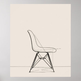 Eames Mid century modern minimalist black line art Poster
