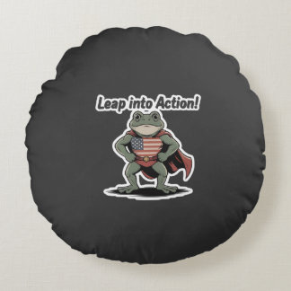 eap Into Action! Super Frog Sticker Round Pillow