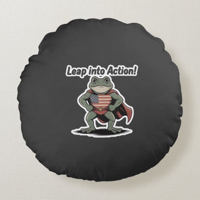 eap Into Action! Super Frog Sticker Round Pillow (Front)
