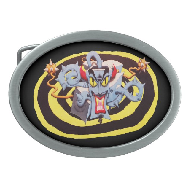 Ear Assaulting Wicked Mad Devil Sound System Oval Belt Buckle (Front)