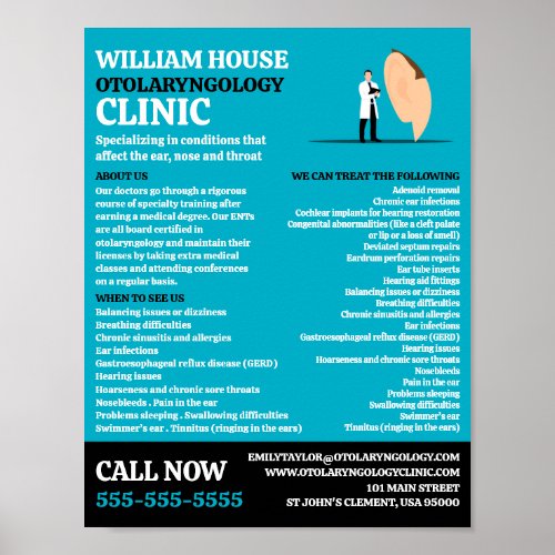 Ear Doctor Otolaryngologist Otolaryngology Clinic Poster