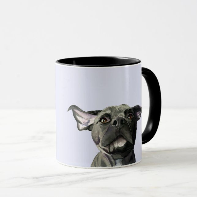 Ear Flopping Black Pit Bull Dog Illustration Mug (Front Right)