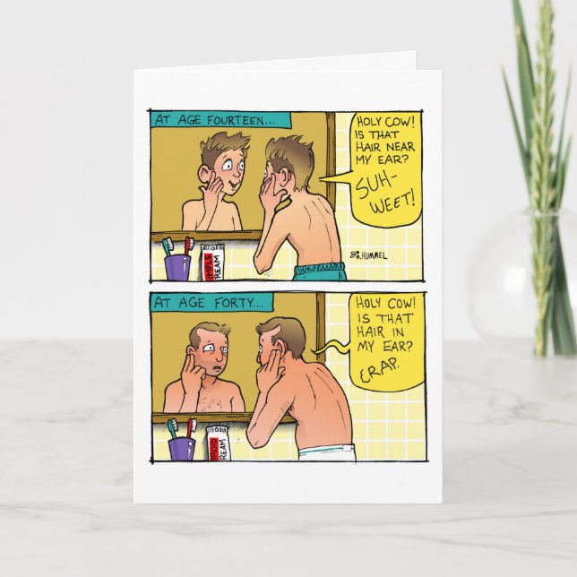 Ear Hair Cartoon Birthday Card (Front)