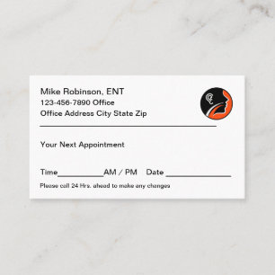 Ear Nose Throat Otolaryngologist Appointment Card