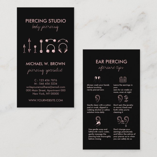 Ear Piercing Care Aftercare Tips Instruction Small Business Card