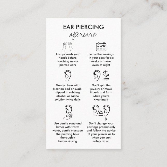 Ear Piercing Care Instruction Business Card (Back)