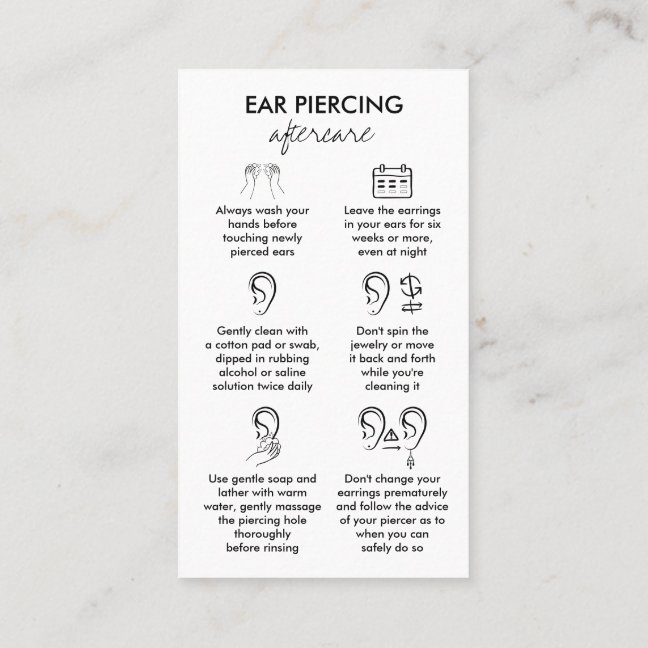 Ear Piercing Care Instruction Business Card