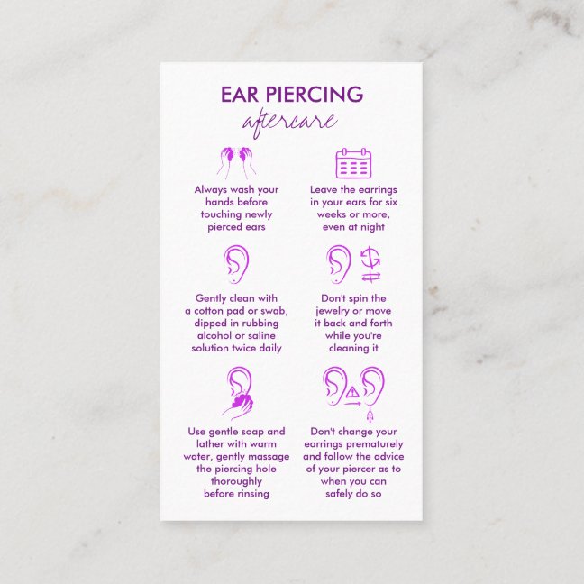 Ear Piercing Care Instructions Extensions Business Card