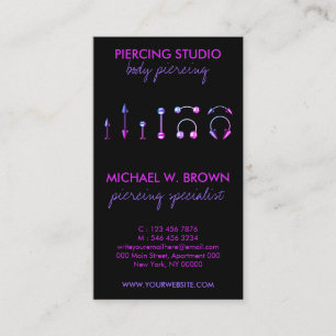 Ear Piercing Care Instructions Purple Body Jewelry Business Card
