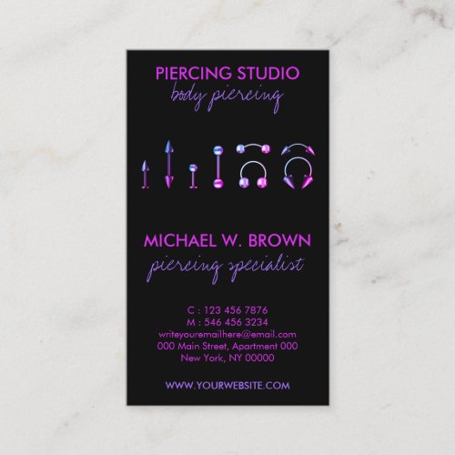 Ear Piercing Care Instructions Purple Body Jewelry Business Card