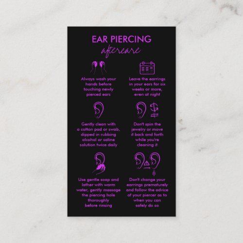 Ear Piercing Care Instructions Purple Business Card