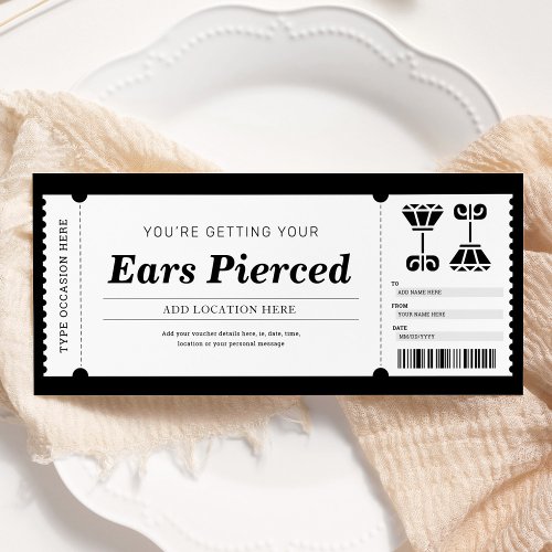 Ear Piercing Gift Certificate Voucher Invitation