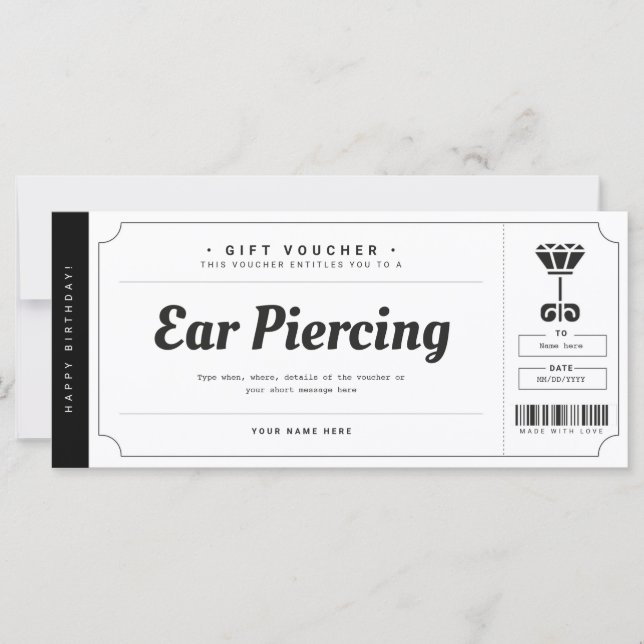 Ear Piercing Gift Voucher Certificate (Front)