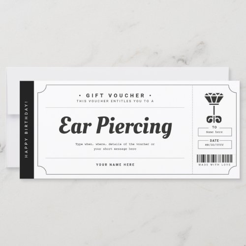 Ear Piercing Gift Voucher Certificate