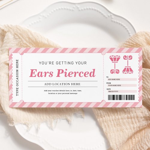Ear Piercing Pink Gift Certificate Voucher Invitation