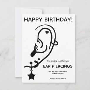 Ear Piercing Voucher Card, Custom, Personalized