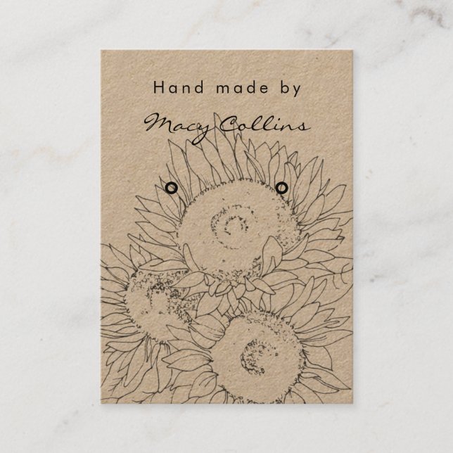 ear ring jewelry display card rustic sunflower (Front)