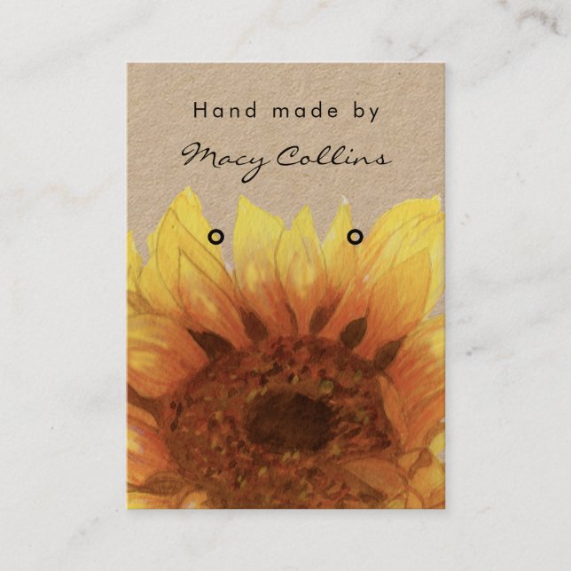 ear ring jewelry display card rustic sunflower (Front)