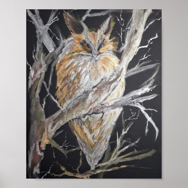 Eared-owl metalic watercolour poster (Front)