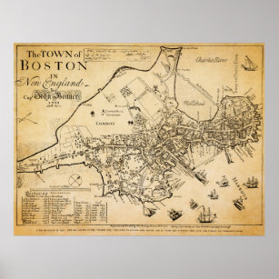 Earliest Known Map of Boston 1722 Poster