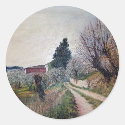 EARLIEST SPRING IN VERNALESE  Tuscany Landscape Classic Round Sticker
