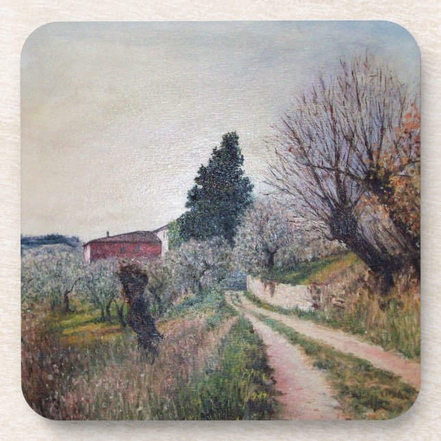 EARLIEST SPRING IN VERNALESE / Tuscany Landscape Drink Coaster (Front)