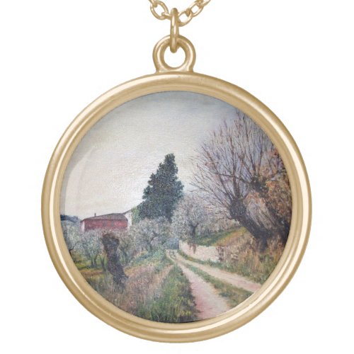 EARLIEST SPRING IN VERNALESE  Tuscany Landscape Gold Plated Necklace