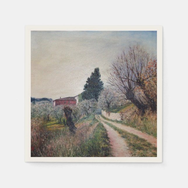 EARLIEST SPRING IN VERNALESE / Tuscany Landscape Paper Napkins (Front)