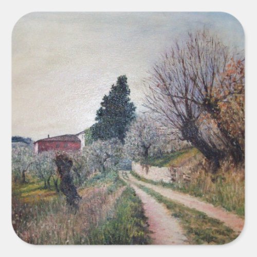 EARLIEST SPRING IN VERNALESE  Tuscany Landscape Square Sticker