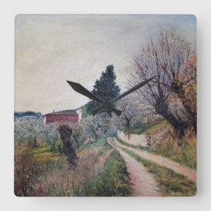 EARLIEST SPRING IN VERNALESE / Tuscany Landscape Square Wall Clock