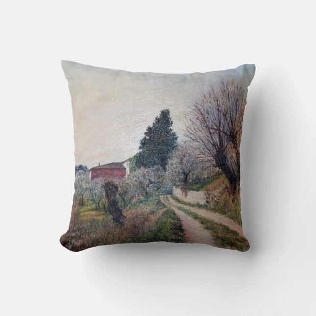 EARLIEST SPRING IN VERNALESE / Tuscany Landscape Throw Pillow (Front)