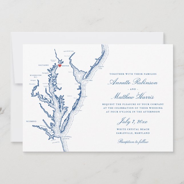 Earlville Maryland Map Elegant Wedding Invitation (Front)
