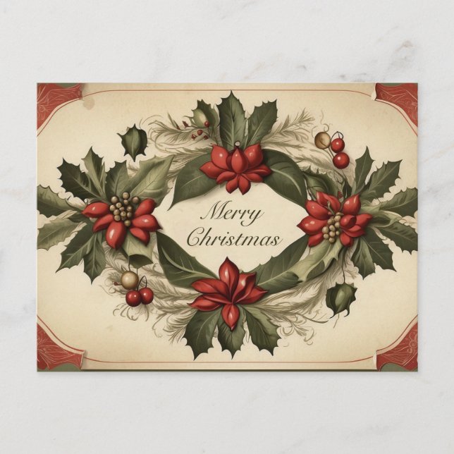 Early 1900s Vintage Antique Christmas Wreath  Holiday Postcard (Front)