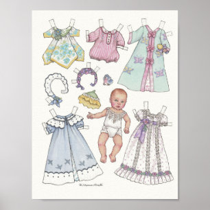 early 1900's vintage look baby paper doll print