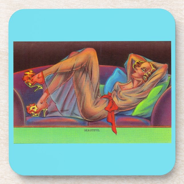 early 1940s Beautiful pin-up girl Beverage Coaster (Front)